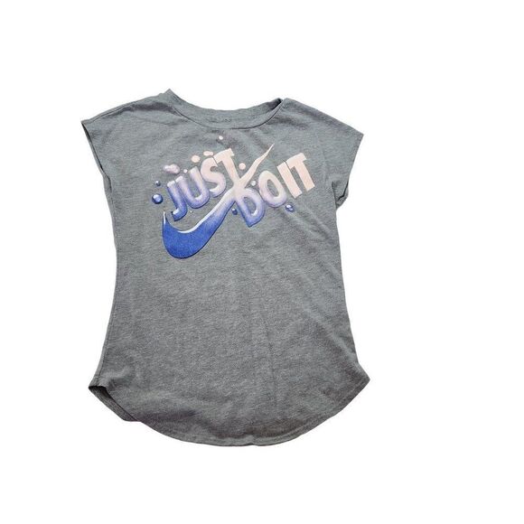 Nike Just Do It Sleeveless T-Shirt Girls Size Medium Grey - Picture 1 of 5